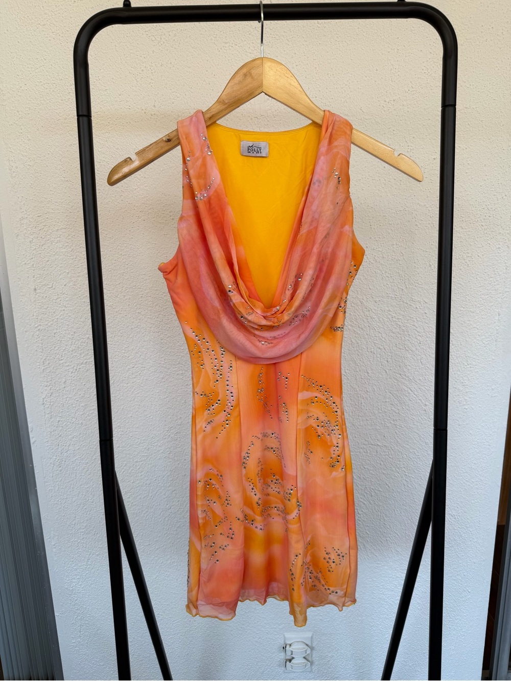 Oh Polly Orange and Pink Cowl Neck Embellished Dress